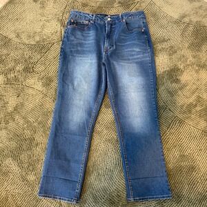 Frye Womens High Rise Straight Leg Jeans Medium Wash Blue Stretch Size 14/32